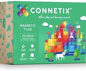 Connetix Magnetic Tiles Rainbow Creative Pack - 102 Pieces for Kids - STEM Learning Toys - Building and Construction - D