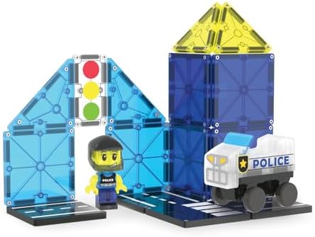 MAGNA-TILES Police Patrol 20-Piece Magnetic Building Set for Kids | Creative Play | STEM Educational Toy | Durable & Saf