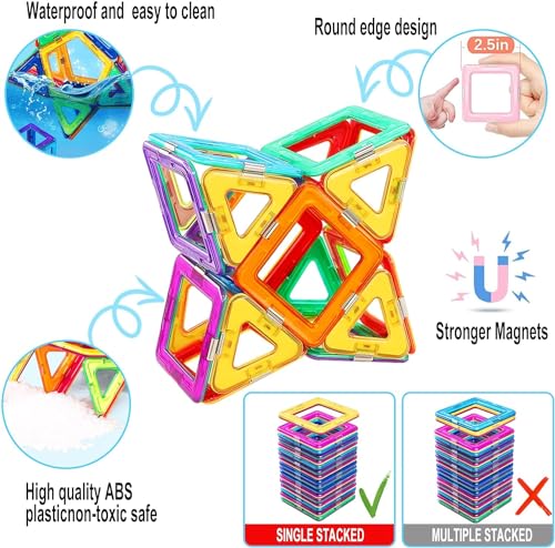 Magnetic Tiles Set for 3+ Year Old Boys & Girls | Educational STEM Building Blocks | Perfect Christmas & Birthday Gift |