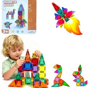 60-Piece Magnetic Tiles Building Set for Kids – Durable, Vibrant STEM Toys for Ages 3+ – Creative Learning Fun, Compatib