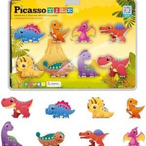 PicassoTiles Dinosaur Magnet Tiles Building Blocks for Kids Ages 3+ | Educational STEAM Learning Construction Toys | 8 M