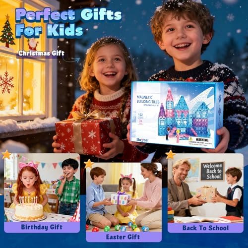 Magnetic Tiles 102pcs | Princess Castle Building Set | Girls' Toys Age 4-8 | Includes 2 Stairs & 2 Dolls | Perfect Birth