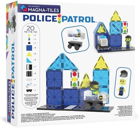 MAGNA-TILES Police Patrol 20-Piece Magnetic Building Set for Kids | Creative Play | STEM Educational Toy | Durable & Saf
