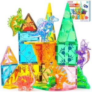 SYNCFUN Magnetic Building Tiles Dinosaur Set for Kids - 50PCS STEM Educational Toy for Boys & Girls Ages 3-8 - Fun Chris