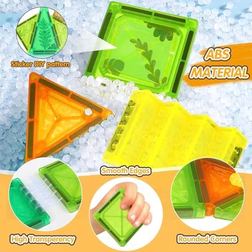 Dinosaur Magnetic Tiles Building Set – STEM Educational Toys for Kids Ages 3+ – Creative 3D Magnetic Blocks with Cute Di