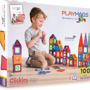 Playmags Magnetic Tiles - 100pcs Building Set for Kids Age 1-5 | STEM Montessori Toy for Toddlers & Preschoolers | Engag