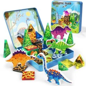 Mini Magnetic Tiles Dinosaur Travel Set for Kids - Creative Travel Toys for Toddlers 1-3 - Fun Stocking Stuffers - Magne