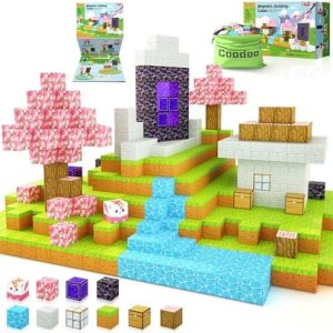 Coodoo Magnetic Blocks - Cherry Blossom Magnet World Building Set, STEM Magnetic Tiles for Kids 3+, Educational Toys for