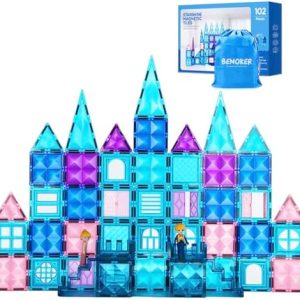 102PCS Ice Castle Magnetic Tiles - STEM Educational Building Blocks for Kids Age 3-8 - Perfect Birthday & Christmas Gift