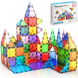 PicassoTiles Magnetic Building Tiles Set - 100PCS Clear 3D Blocks for Kids - Inspiring Creativity & Educational Play for