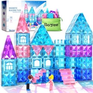 Magnetic Tiles 102pcs | Princess Castle Building Set | Girls' Toys Age 4-8 | Includes 2 Stairs & 2 Dolls | Perfect Birth