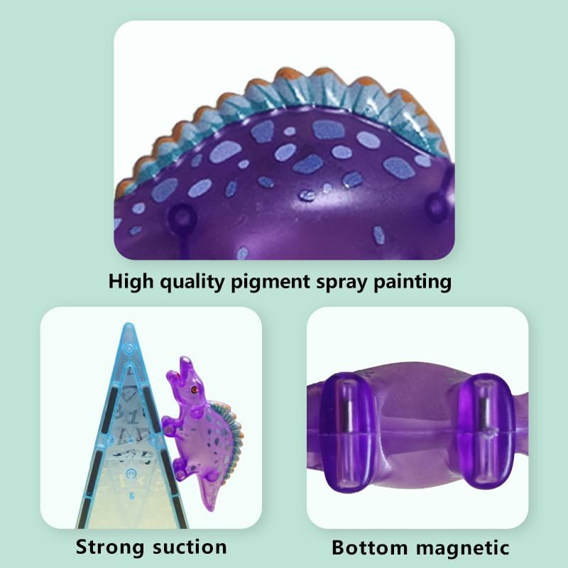 Dinosaur Magnetic Tiles Building Set – STEM Educational Toys for Kids Ages 3+ – Creative 3D Magnetic Blocks with Cute Di