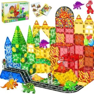 Jurassic Scenes Magnetic Tiles - Dinosaur Building Blocks Set for Kids Ages 3+ | Creative Sensory Games | Ideal Christma